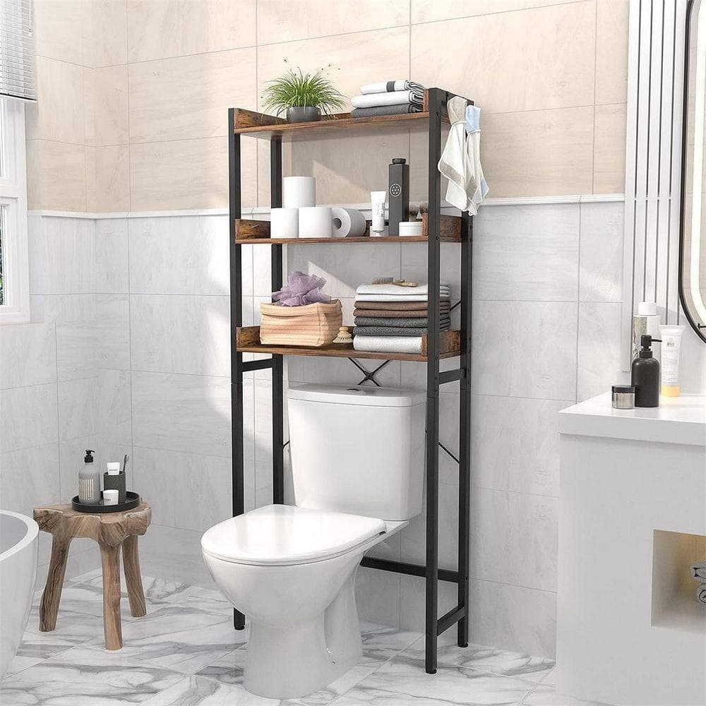 Dracelo 24.8 in. W x 63.7 in. H x 9.4 in. D Brown Bathroom Over-the-Toilet Storage in Rustic (2)