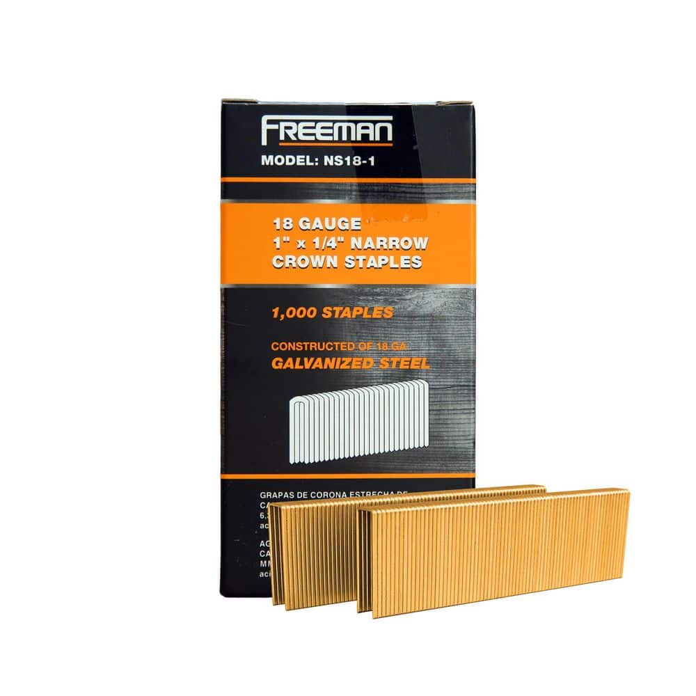 Freeman 18-Gauge 1 in. Narrow Crown Staples-1/4 in. Crown Glue Collated Electrogalvanized Construction Staples (1000-Count)