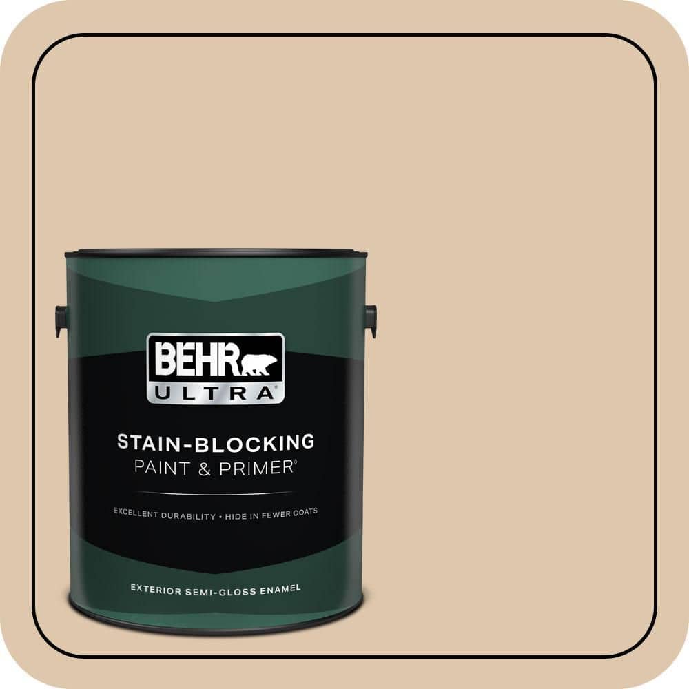 BEHR ULTRA 1 gal. #N260-2 Almond Latte Semi-Gloss Enamel Exterior Paint & Primer