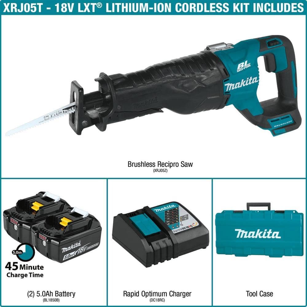 Makita 18V 5.0Ah LXT Lithium-Ion Brushless Cordless Recipro Saw Kit (2)
