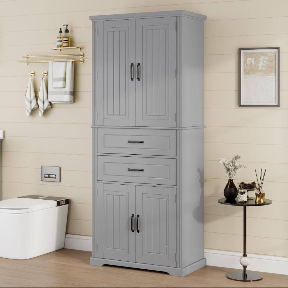 YSQCAR 30 in. W x 15.8 in. D x 72.5 in. H Freestanding Gray Linen Cabinet with 2 Drawers and Slide Rails and Adjustable Shelf (2)
