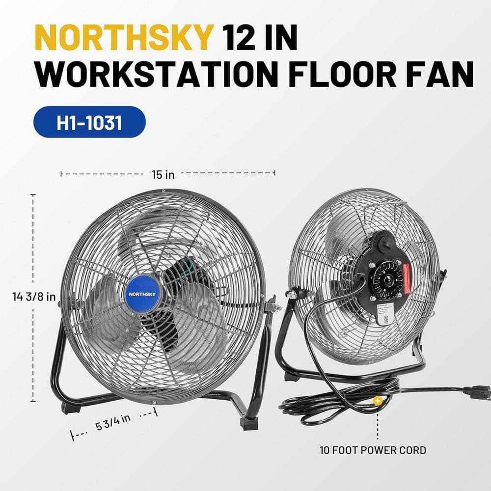 Stbine 12 in. 3-Speeds Floor Fan in Black, 1,200 CFM, Heavy Duty Industrial Fan, for Manufacture, Construction, Warehousing (2)