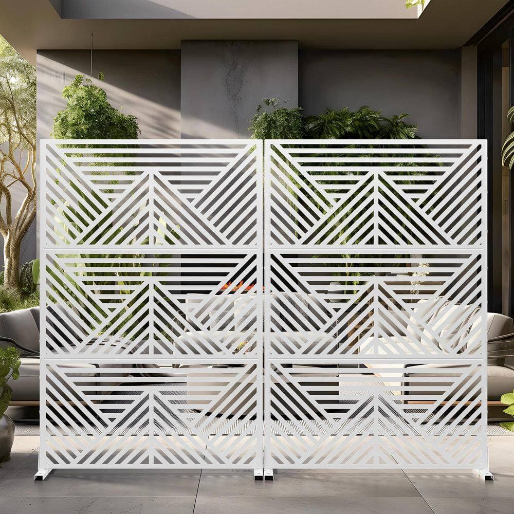 Lumioca 46.8 in. W x 71.37 in. H White Mountain Shape Galvanized sheet Outdoor Garden Screen Decorative Art Panel (2)