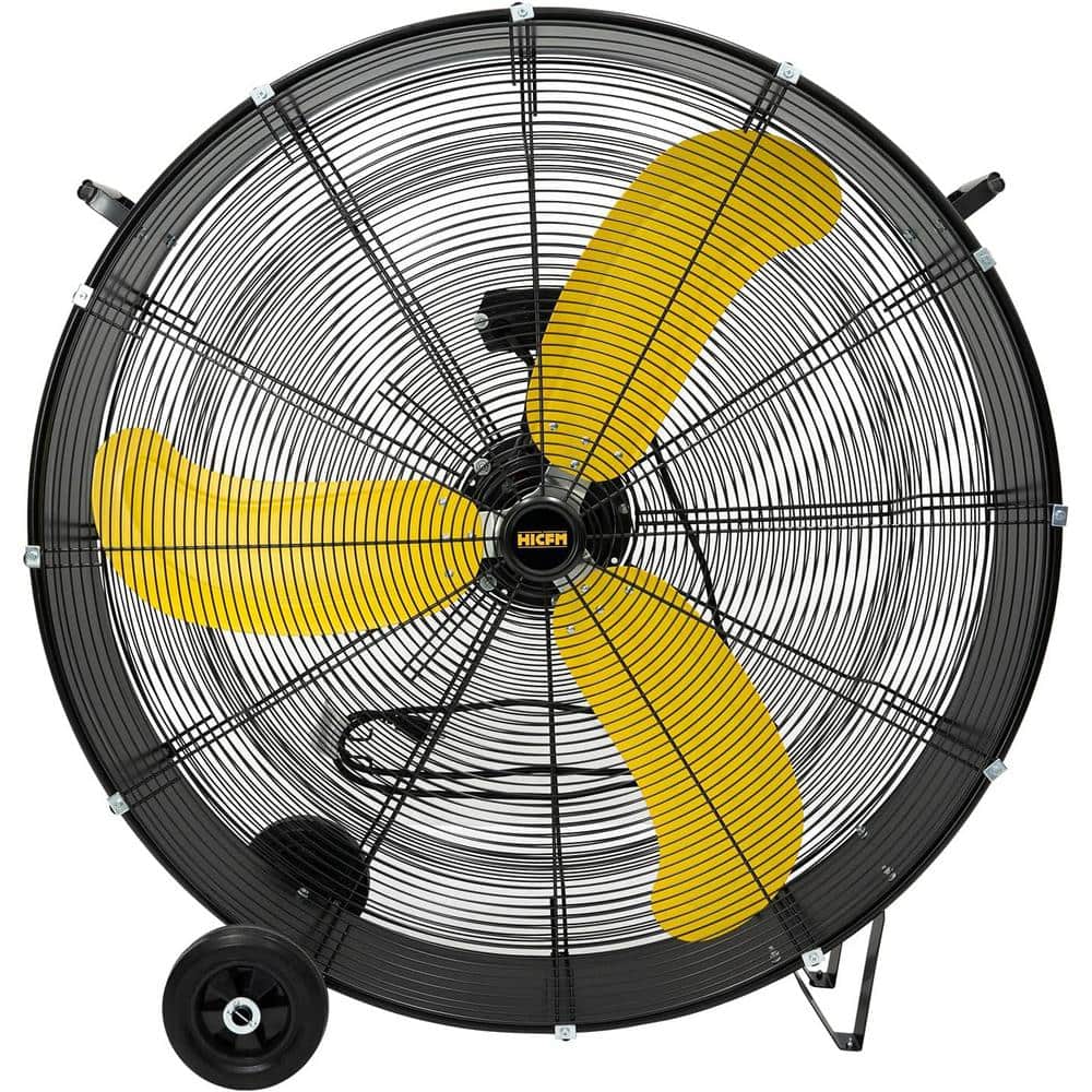 MELEZOOM 36 in. Industrial Drum Fan, 18600 CFM High Velocity Turbo Barrel Floor Fan with Casters Handle 9 ft. Cord in Yellow (1)