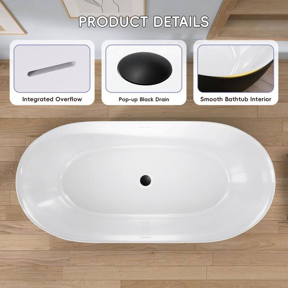 Getpro 29.5 in. Acrylic Free Standing Bath Tub Flat Bottom Soaking Tub with Center Drain Freestanding Bathtub (4)