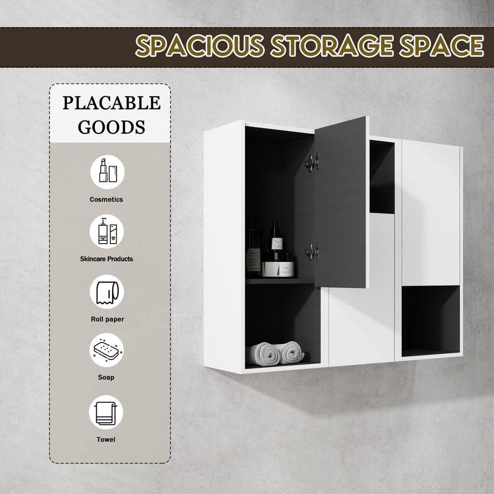 Tenleaf 35.43 in. W x 9.81 in. D x 29.50 in. H Bathroom Storage Wall Cabinet in White with Soft Closing Door and Open Shelves (3)