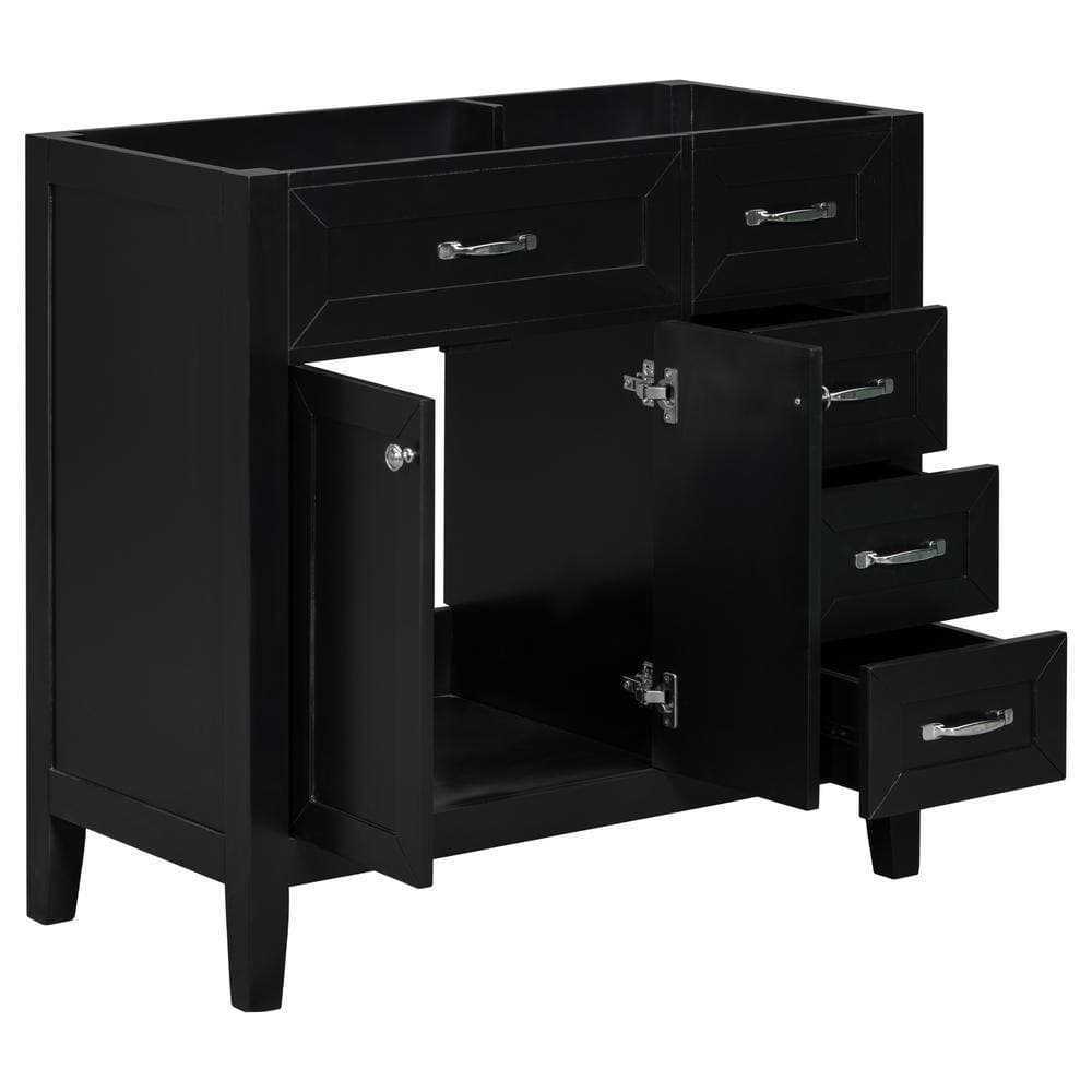 Unbranded 35.5 in. W x 17.7 in. D x 35 in. H Bath Vanity Cabinet without Top with 2 Doors and 3-Drawers in Black (2)