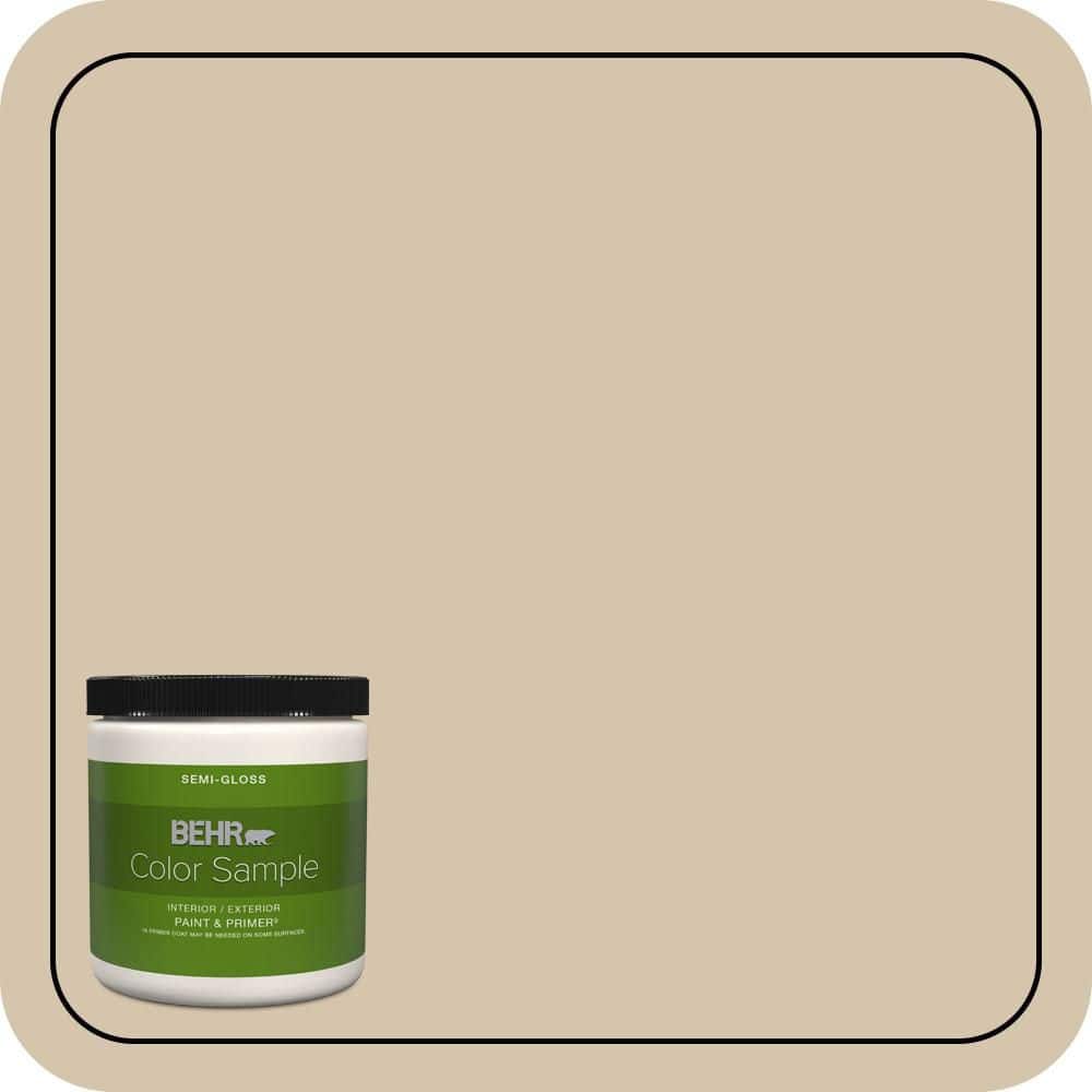 BEHR PREMIUM PLUS 8 oz. #YL-W11 Khaki Shade Semi-Gloss Interior/Exterior Paint & Primer Color Sample