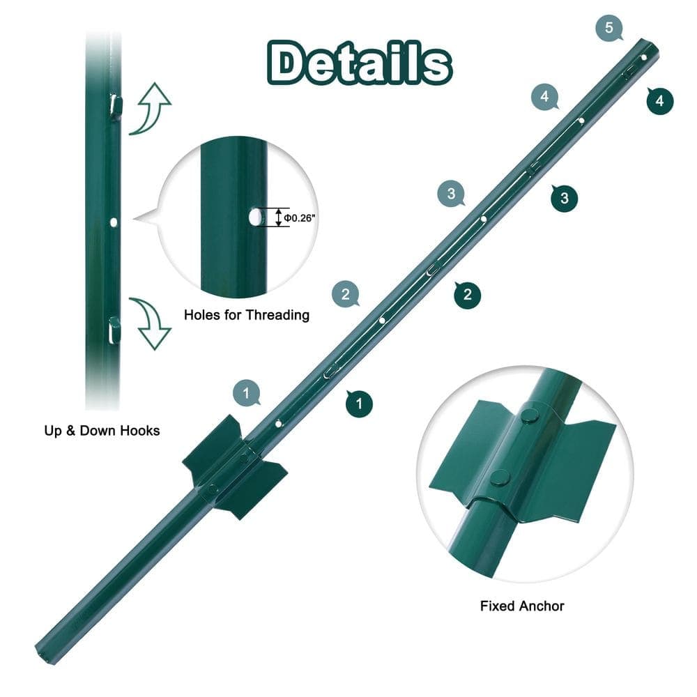 maocao hoom Fence Posts 3 ft. 10-Pack, Heavy Duty Metal Fence Post with U-Channel, Steel Fence U-Post, Green (2)