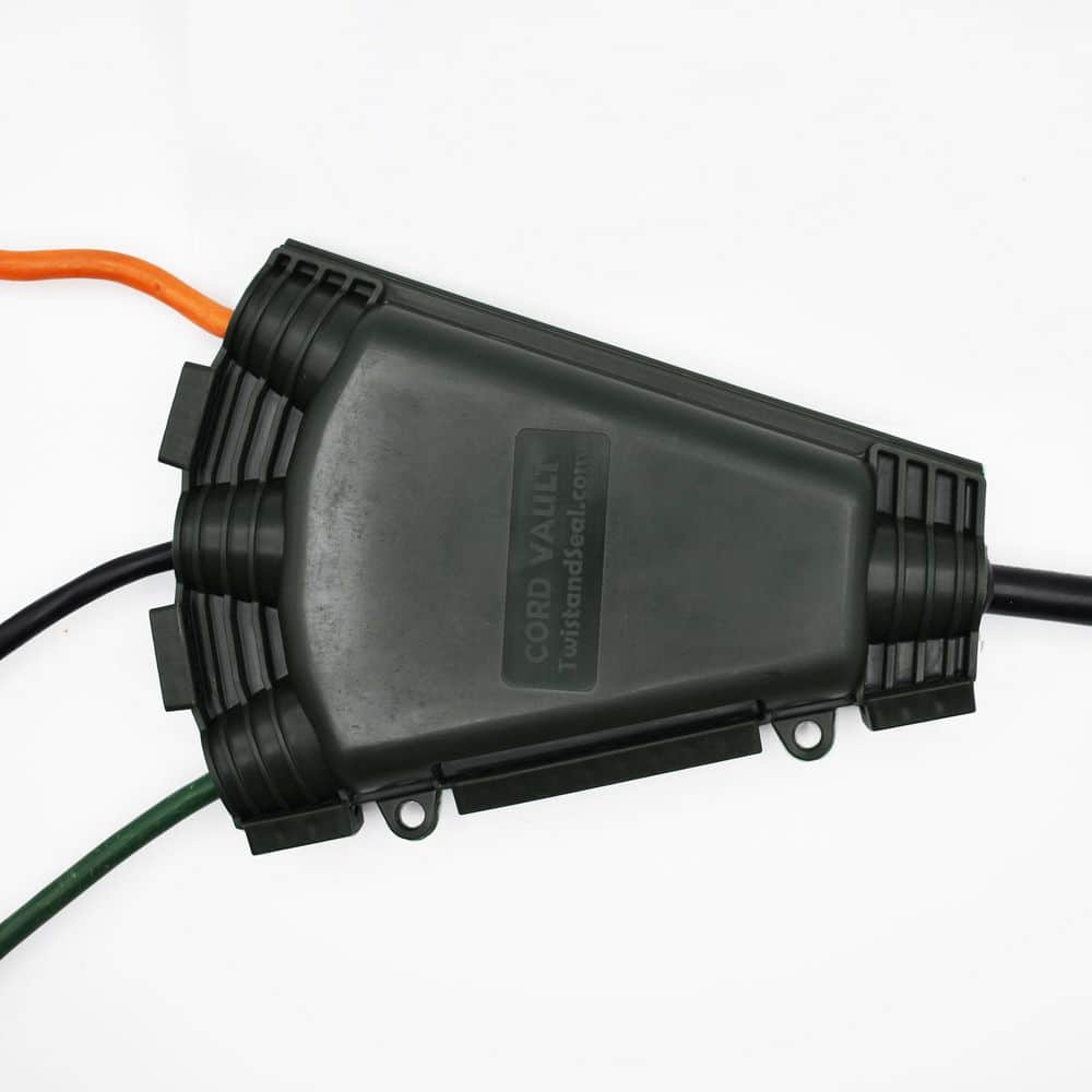 Twist and Seal Cord Vault Black Resin Keeps Tri Taps Cords Protected from Rain, Snow or Dirt