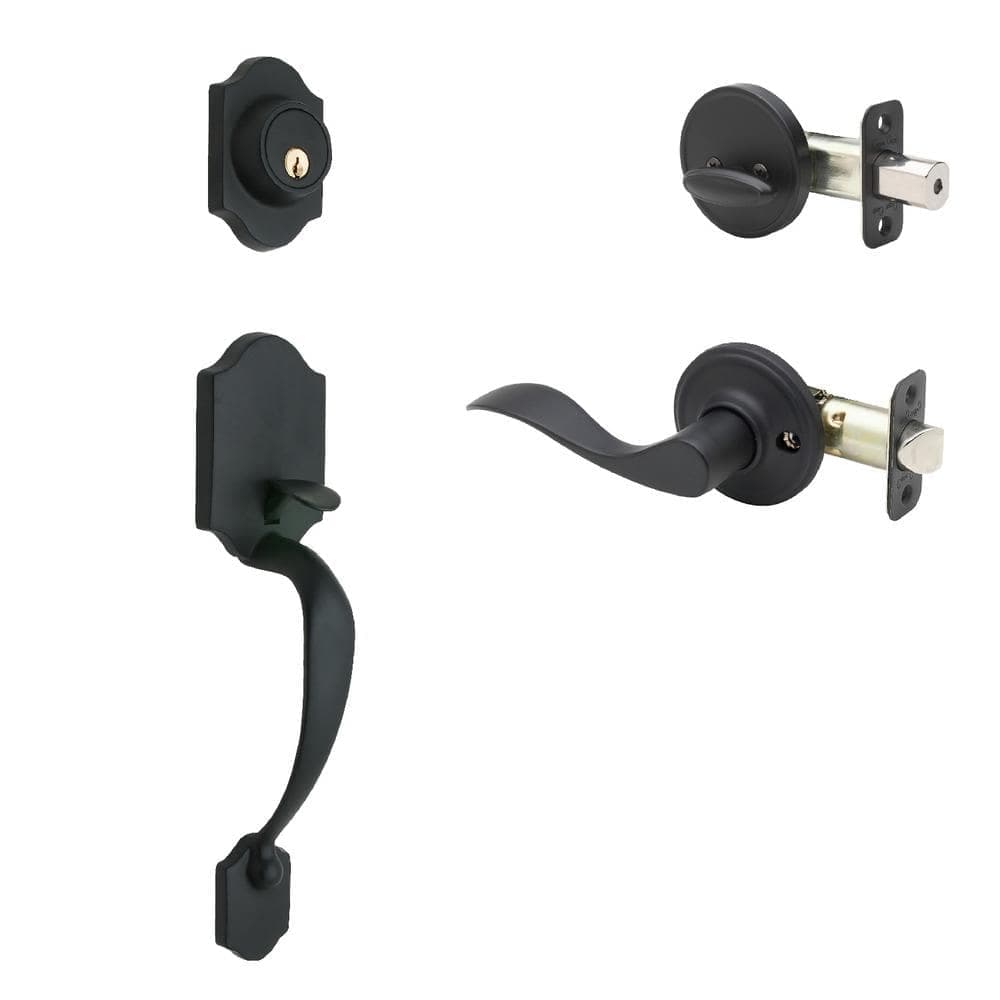 Copper Creek Heritage Black Door Handleset and Waverlie Handle Trim (1)