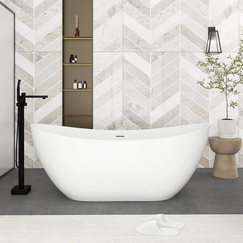 Boosicavelly 67 in. x 28 in. Acrylic Freestanding Soaking Bathtub with Reversible Drain in White (1)