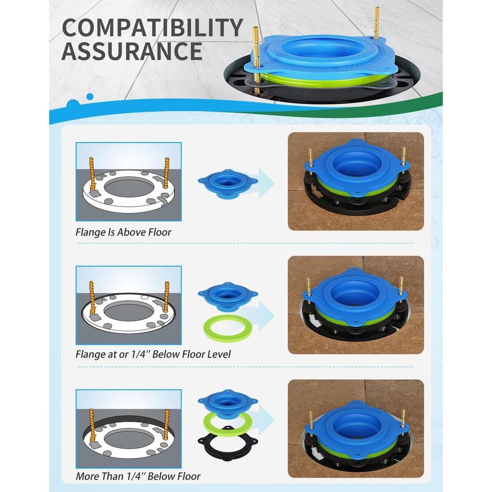 Helhom Toilet Flange Repair Kit with Flange and Elastic Wax Ring, Include Hardware Nuts, Washer, Bolts and Bolt Caps (3)