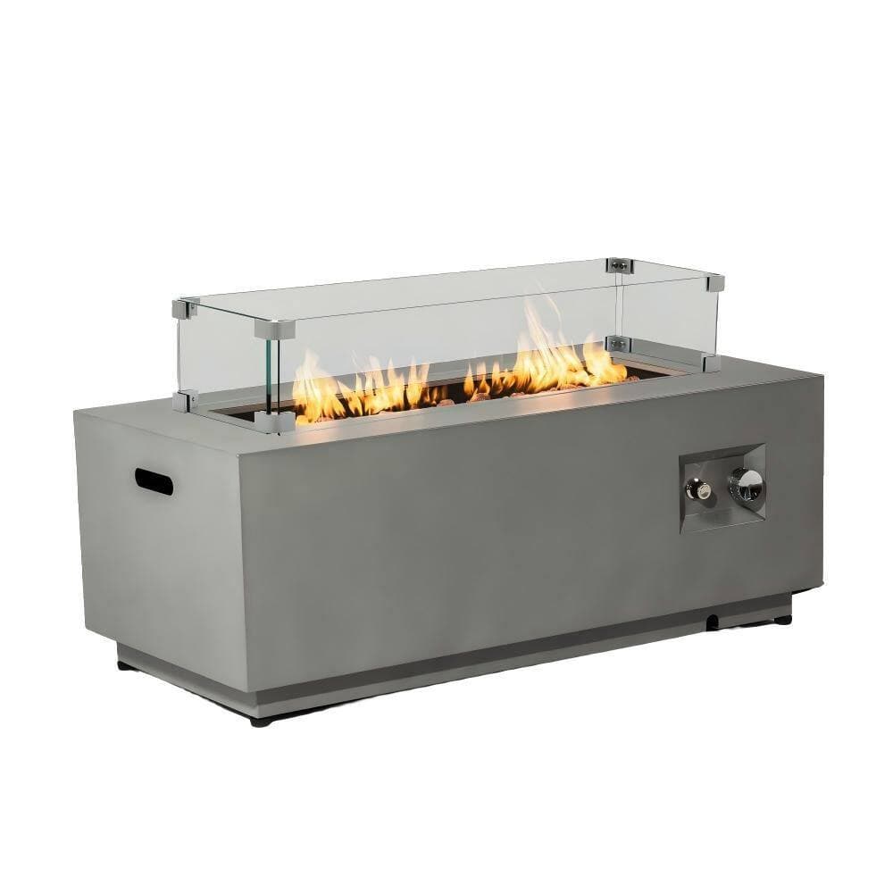 Basdien 42 in. 50000 BTU Propane Fire Pit Table, Rectangular Patio/Deck/Courtyard Heater with Glass Wind Guard & Steel Lid, Gray (3)