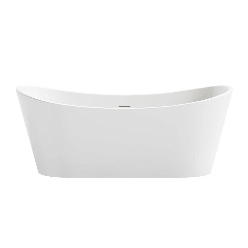 OVE Decors Herschel 60 in. x 29 in. Freestanding Soaking Bathtub Kit in Glossy White, with an Extra Satin Nickel Pop-Up Drain Cap (2)