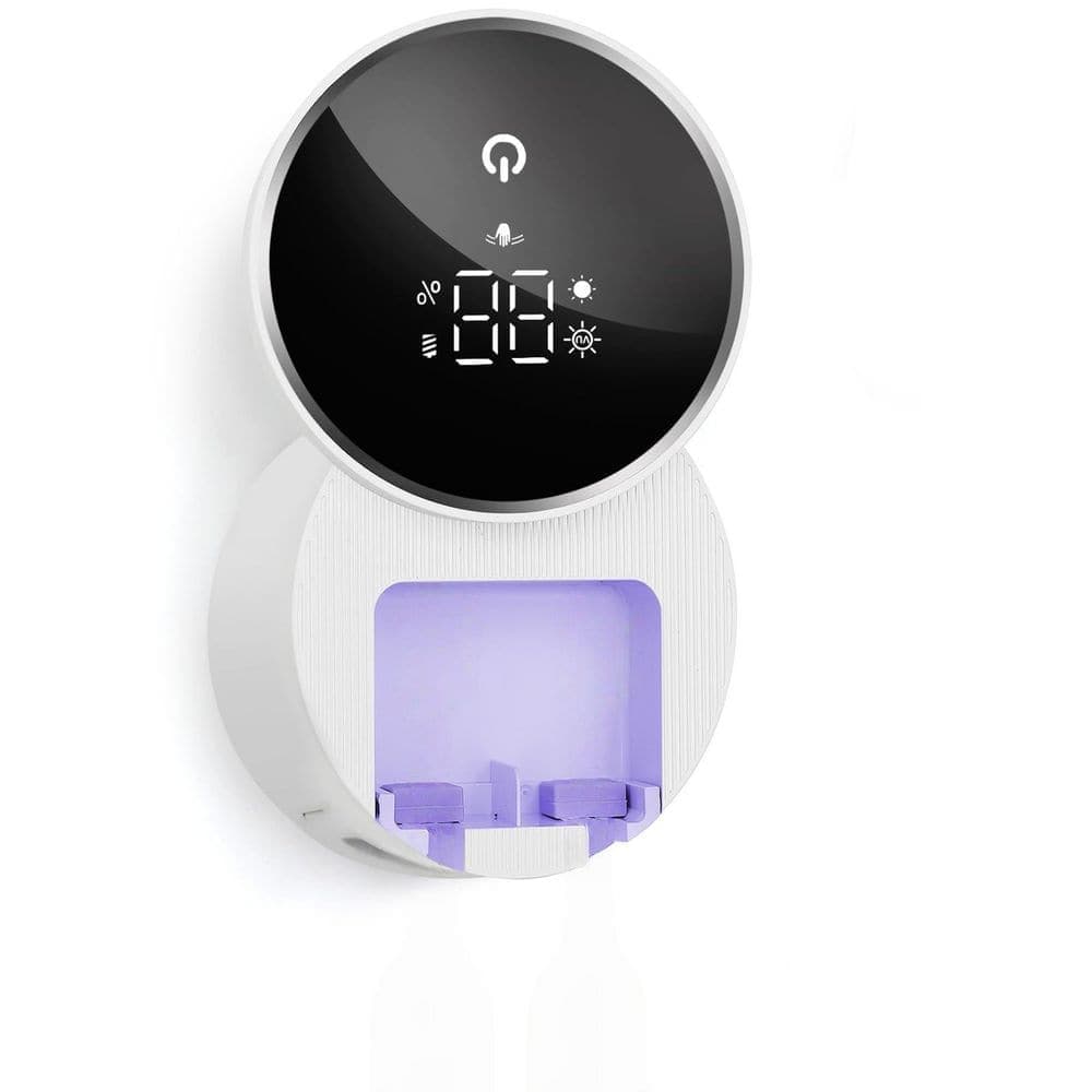Wudkey White Auto-Inductive UV Toothbrush Sanitizer Holder with 140°F Smart Drying, Wall-Mounted Organizer for Electric Brushes (1)