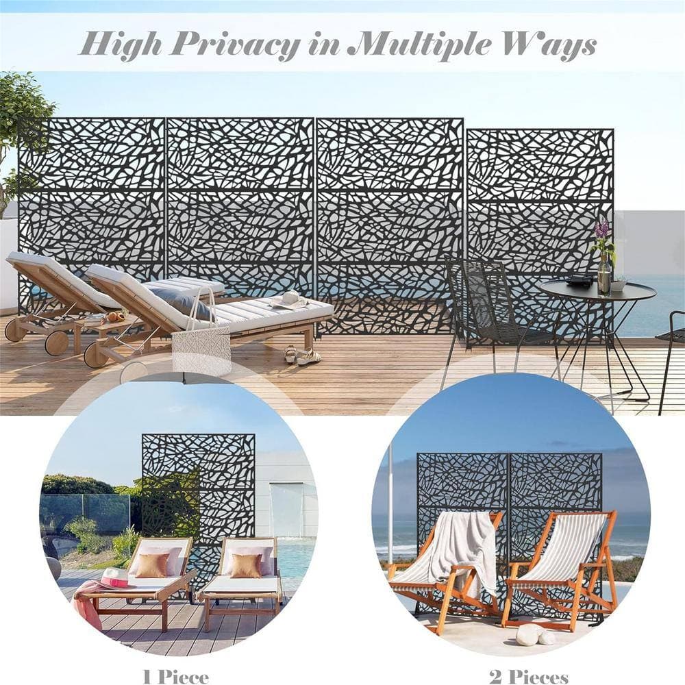 Unbranded 5.8 ft. x 4 ft. Black Metal Outdoor Privacy Screen Freestanding Privacy Fence for Balcony, Patio Garden, Mesh Shape (2)