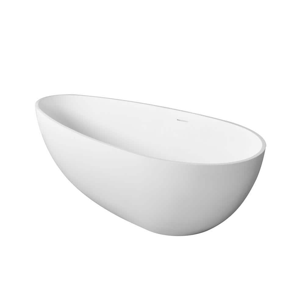 JimsMaison 67 in. x 34 in. Solid Surface Stone Resin Freestanding Flatbottom Soaking Bathtub in Matte White (2)