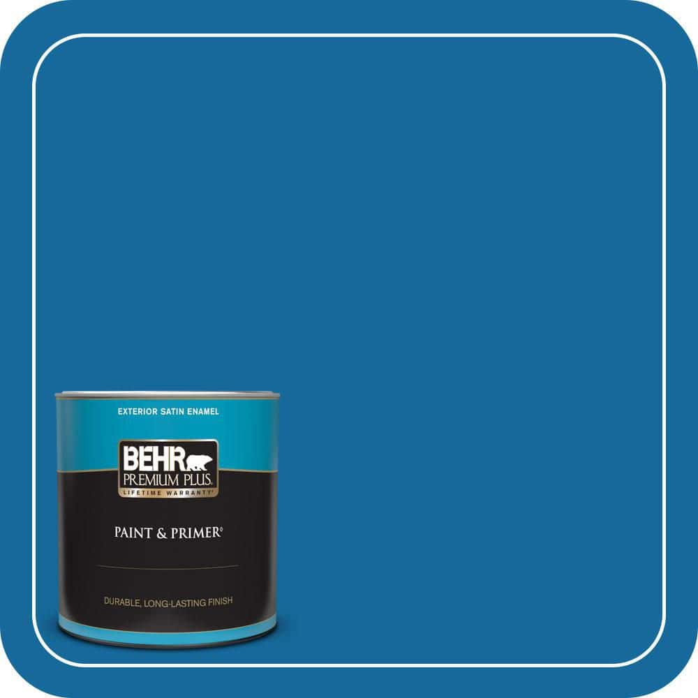 BEHR PREMIUM PLUS 1 qt. #P500-7 Cosmic Cobalt Satin Enamel Exterior Paint & Primer