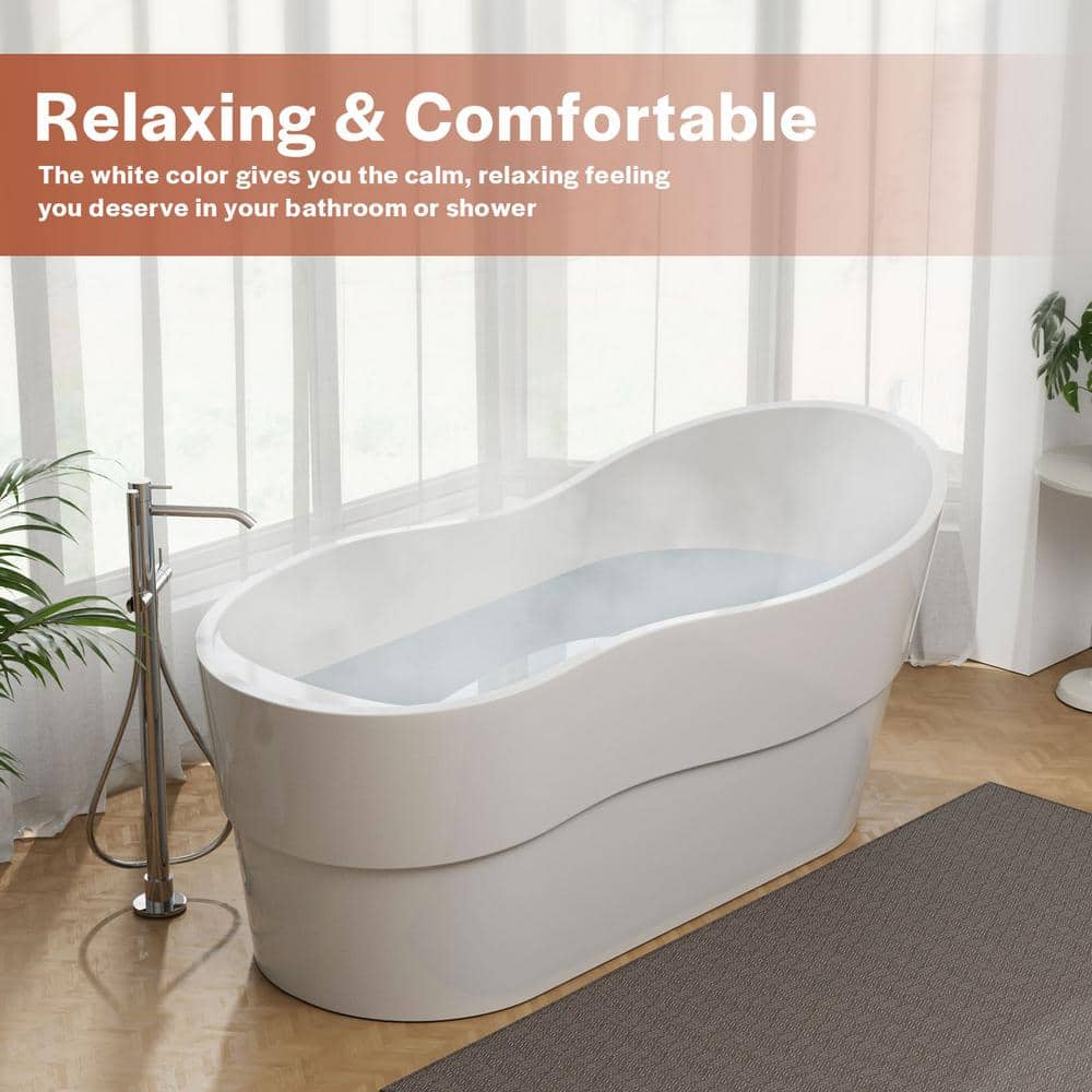 Empava Acrylic Flatbottom Single Slipper Freestanding Soaking Bathtub with Polished Chrome Overflow and Drain (3)