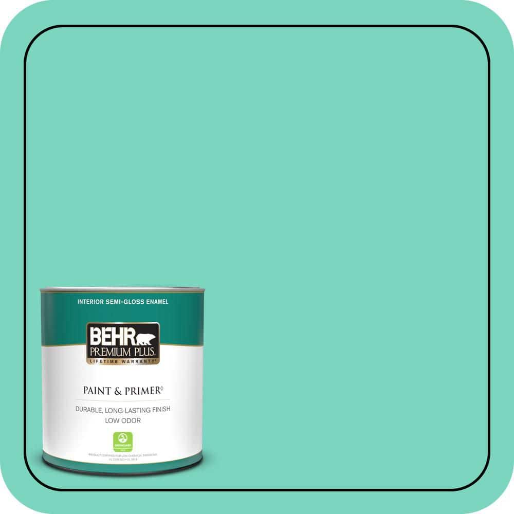 BEHR PREMIUM PLUS 1 qt. #P430-3 Green Parakeet Semi-Gloss Enamel Low Odor Interior Paint & Primer