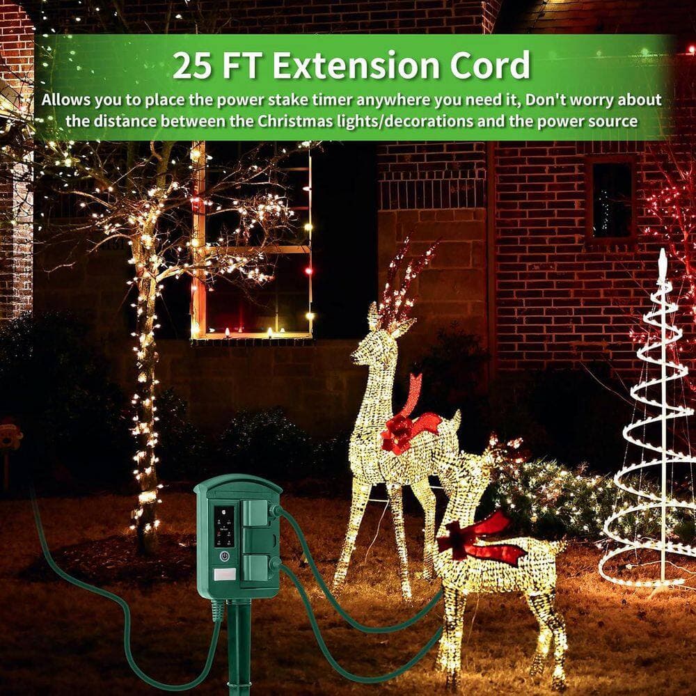Vrbgify 1875W/15A Outdoor Astronomic Power Stake Timer for Christmas Light Decoration Waterproof with Wireless Remote Control (2)