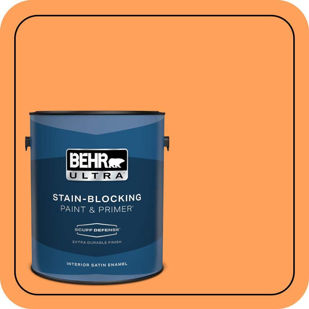 BEHR ULTRA 1 gal. #T15-10 Clarified Orange Extra Durable Satin Enamel Interior Paint & Primer