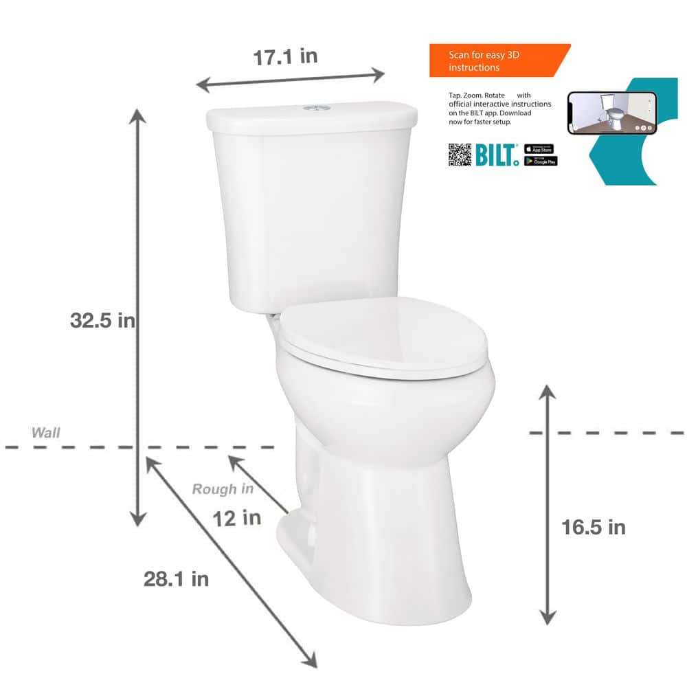Glacier Bay Power Flush Rough 2-Piece 0.95 GPF/1.28 GPF Dual Flush Toilet with Slow-Close Seat Included (2)