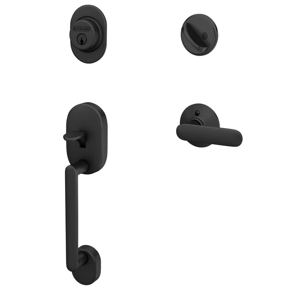 Schlage Remsen Matte Black Single Cylinder Door Handleset with Davlin Door Handle (2)