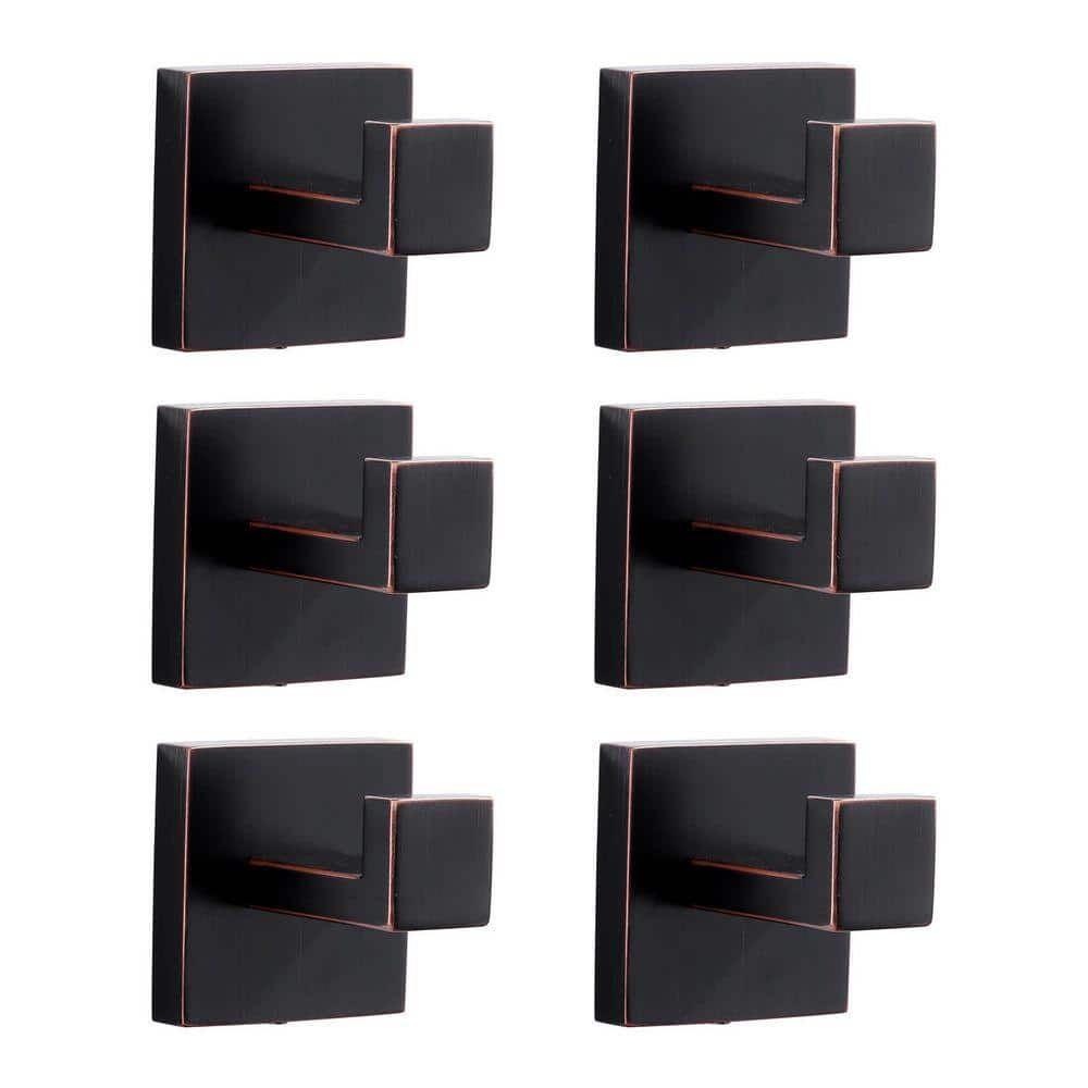VEVETTA (6-Pack) Wall Mount Stainless Steel J-Hook Towel Hook Bath Hook in Oil Rubbed Bronze (1)