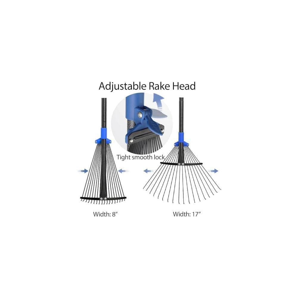 Justincity Adjustable Metal Leaf Rake 8 to 17 in. Long Handle Garden Rake Heavy Duty for Lawns Leaves Gardening Camping (2)