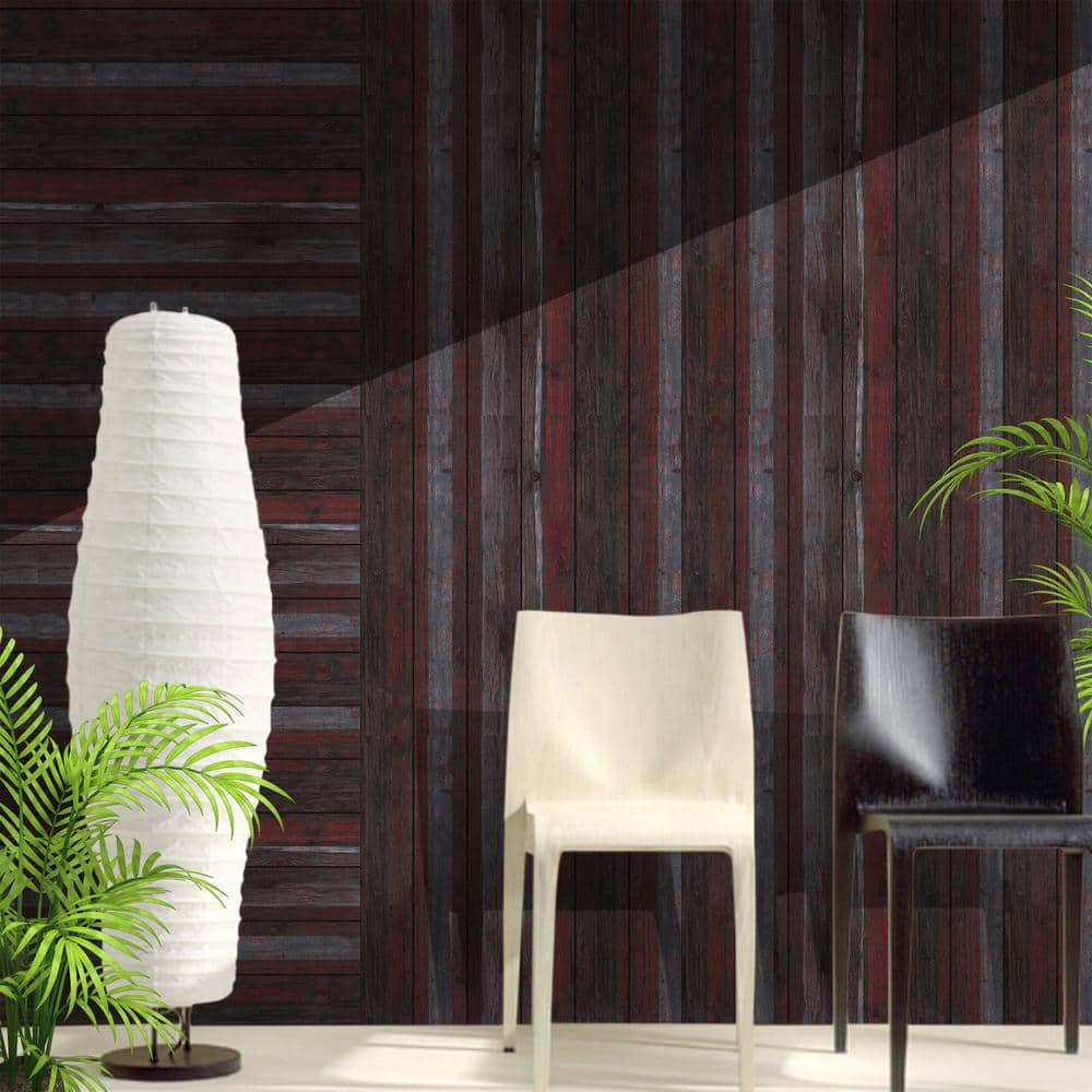 Dundee Deco Falkirk Jura III 1/4 in. x 28 in. x 28 in. Peel & Stick Charcoal Red OffWhite Faux Wood PE Foam Decorative Wall Paneling (2)