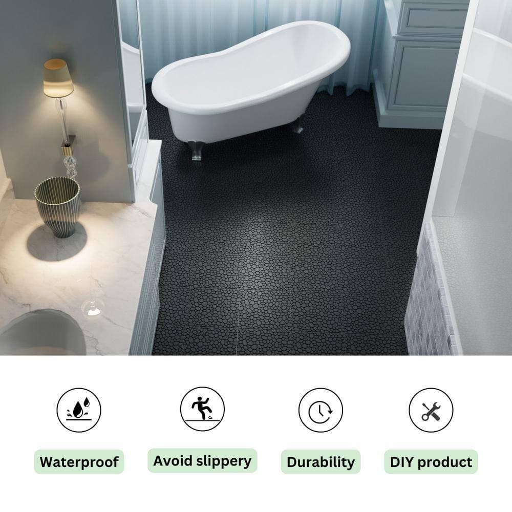 LIVIZA 1 ft. x 1 ft. Anti-Slip Plastic Deck Tile in Black (60-Piece), Pebble Stone Pattern (3)