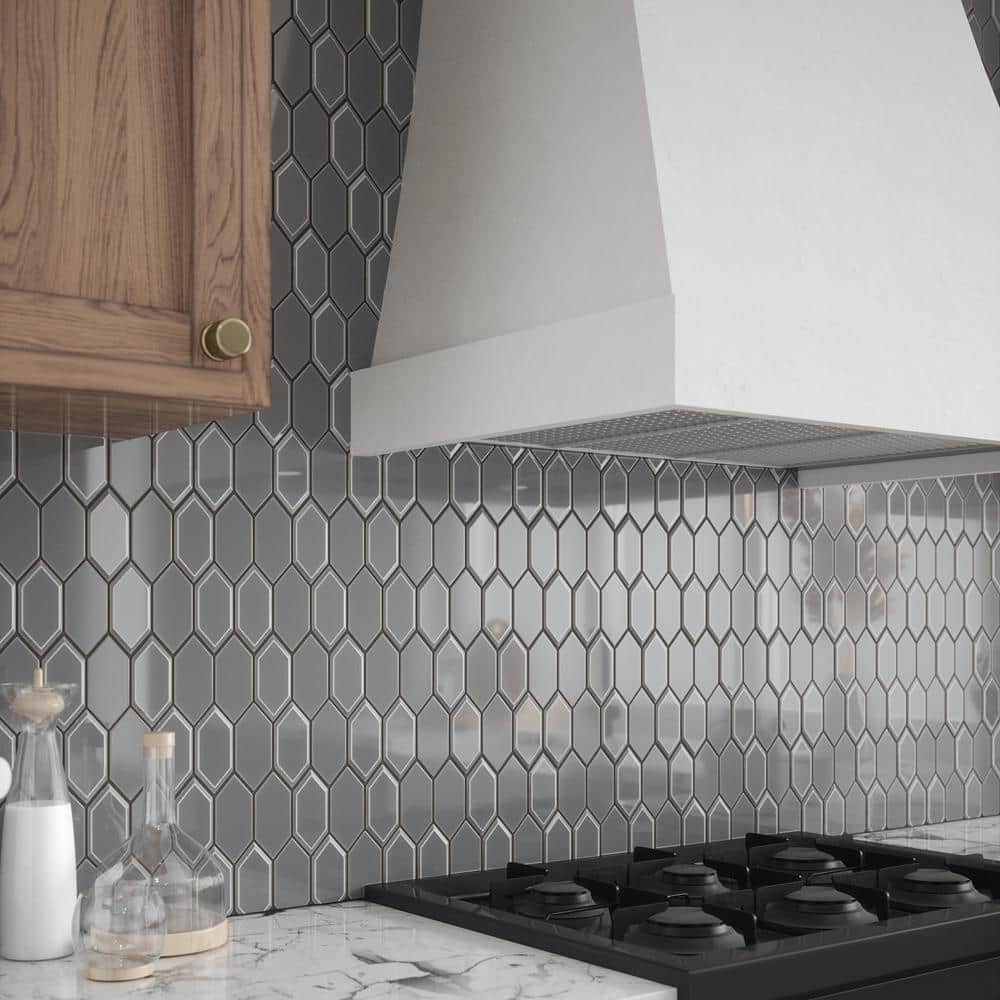 Jeffrey Court Caldera Charcoal Blue 10 in. x 13 in. Hexagon Gloss Glass Mosaic Wall Tile (0.902 Sq. Ft./Each) (3)