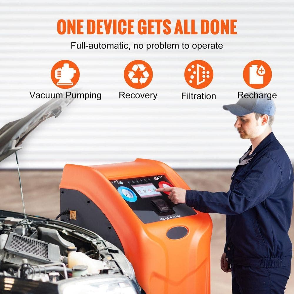 SKYSHALO Fully Automatic Refrigerant Recovery Machine for R134A+R1234YF, AC Kit with Scale, Compressor, Tank (2)