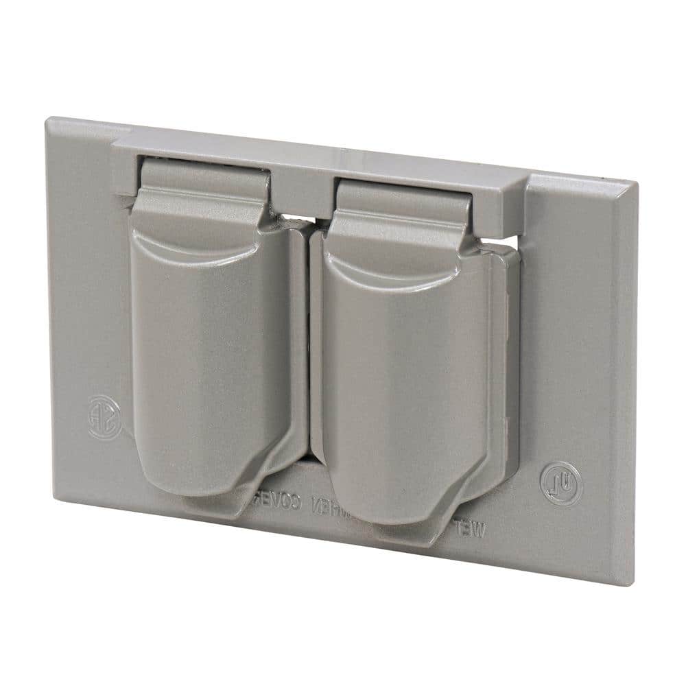 Commercial Electric 1-Gang Metal Weatherproof Duplex Electrical Outlet Cover, Gray (3)