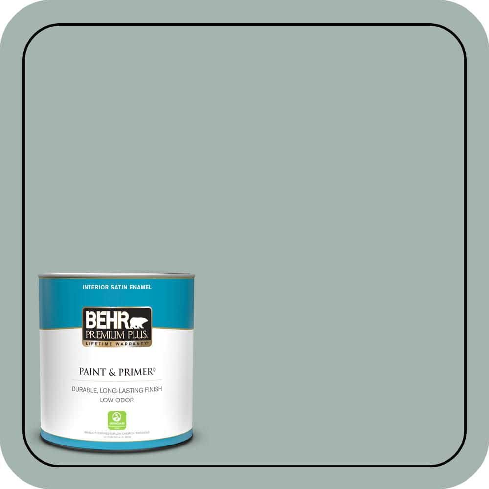 BEHR PREMIUM PLUS 1 qt. #PPU12-09 Frozen Pond Satin Enamel Low Odor Interior Paint & Primer