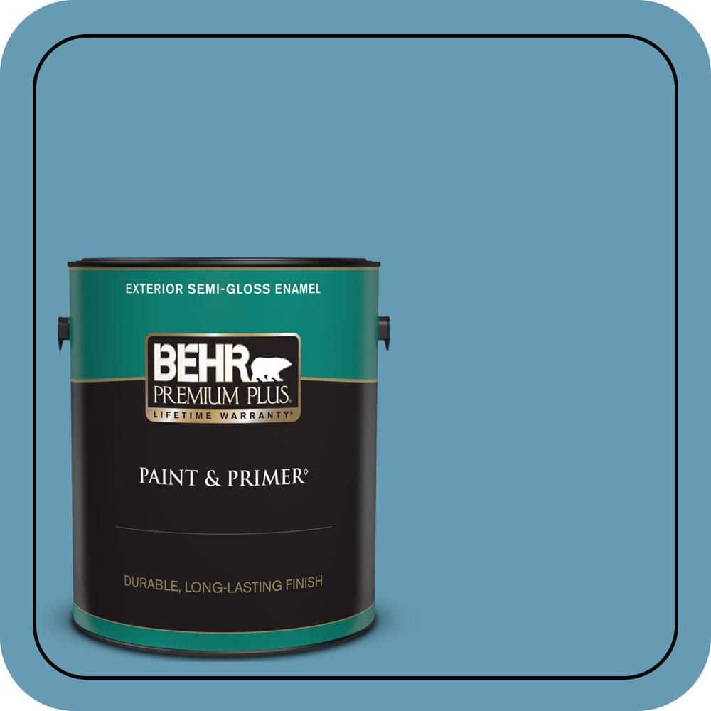 BEHR PREMIUM PLUS 1 gal. #S490-4 Yacht Blue Semi-Gloss Enamel Exterior Paint & Primer