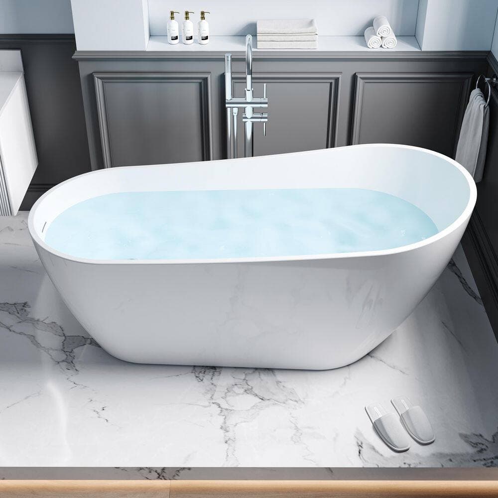 FORCLOVER 67 in. x 31 in. Freestanding Soaking Bathtub with Center Drain and Groove Overflow in White/Polished Chrome (2)