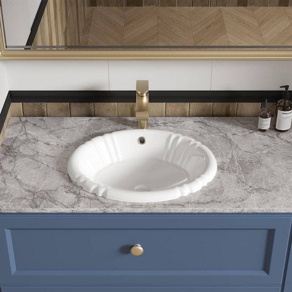 UNIKE Lotus 19-4/5 in. Drop-in Vitreous China Bathroom Sink in White With Overflow (2)