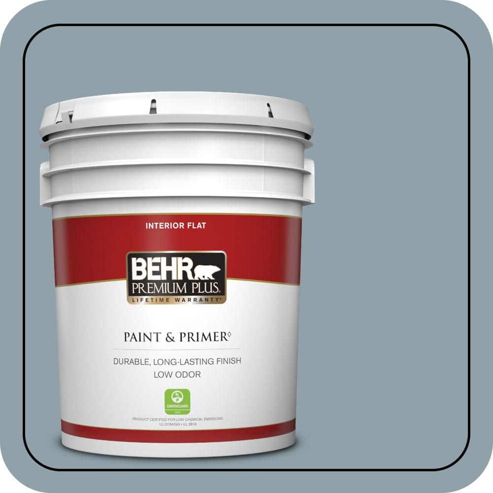BEHR PREMIUM PLUS 5 Gal. #N480-4A Dusty Denim Flat Low Odor Interior Paint and Primer (1)