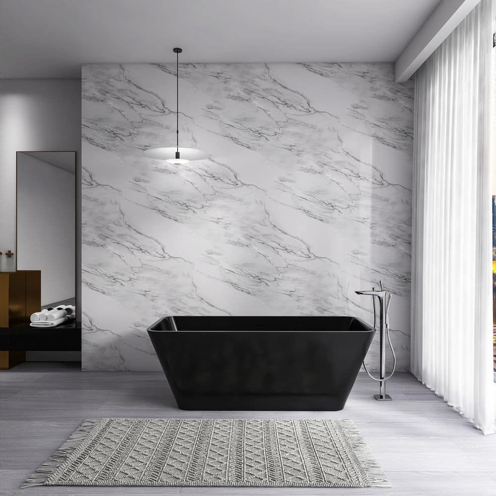 WELLFOR 67 in. x 31.5 in. Artificial Stone Soaking Bathtub in Black Solid Surface Modern Tub with Overflow and Pop-up Drain (1)
