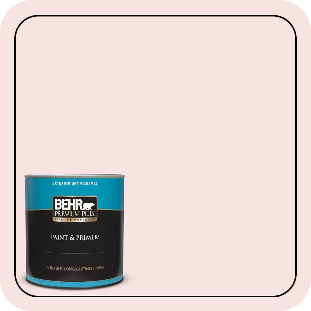 BEHR PREMIUM PLUS 1 qt. #RD-W02 Candy Floss Satin Enamel Exterior Paint & Primer