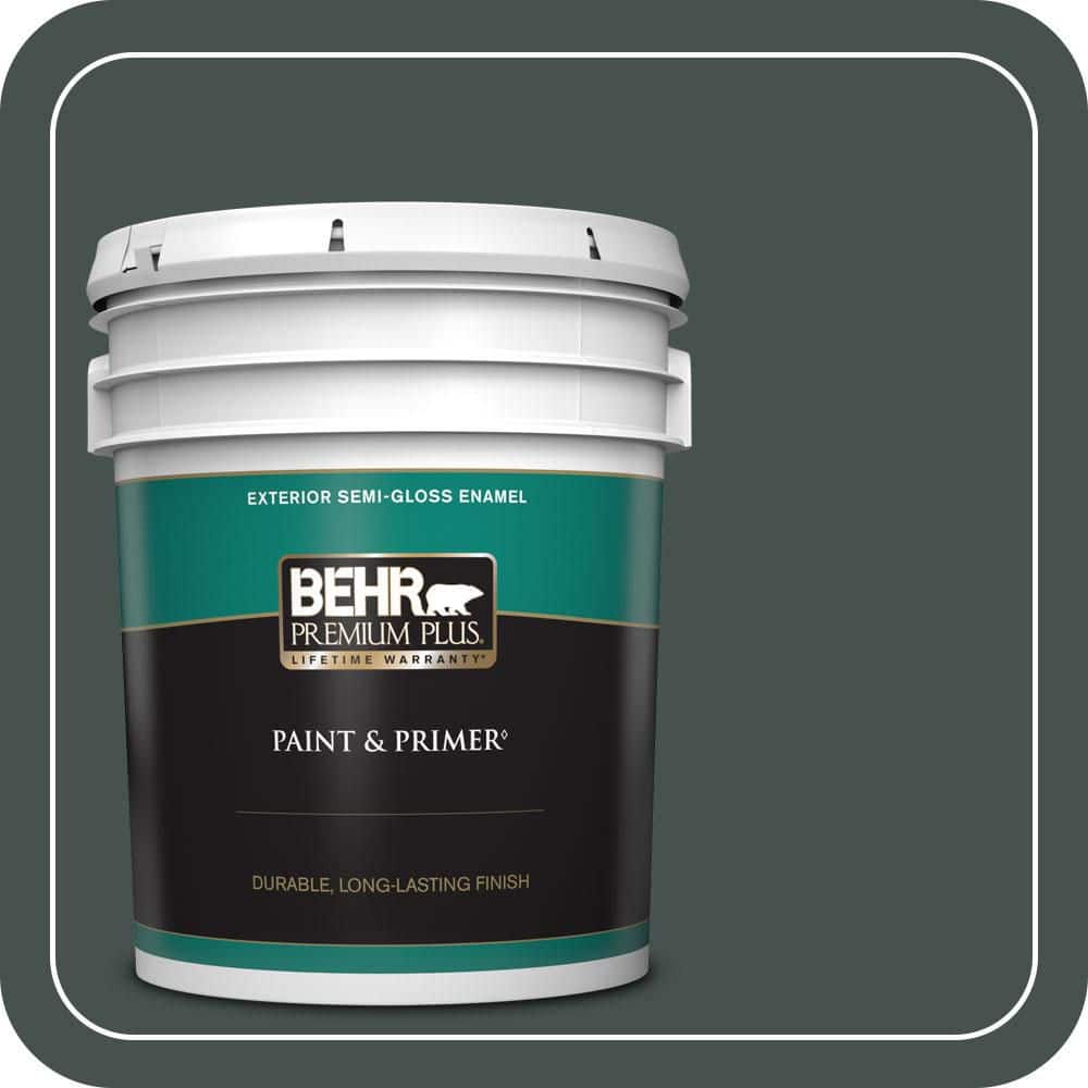 BEHR PREMIUM PLUS 5 gal. #QE-48 New Forest Semi-Gloss Enamel Exterior Paint & Primer