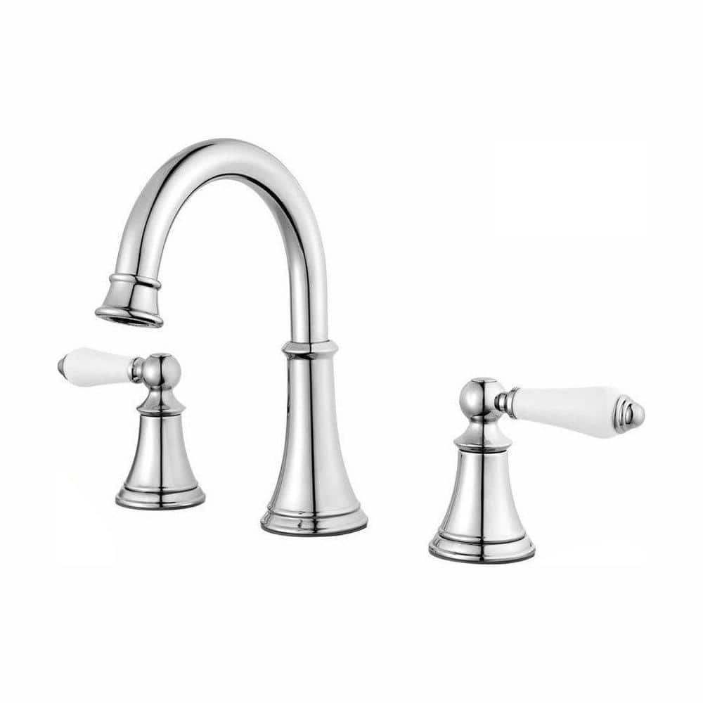 Pfister Courant 8 in. Widespread 2-Handle Bathroom Faucet in Polished Chrome with White Handles (2)