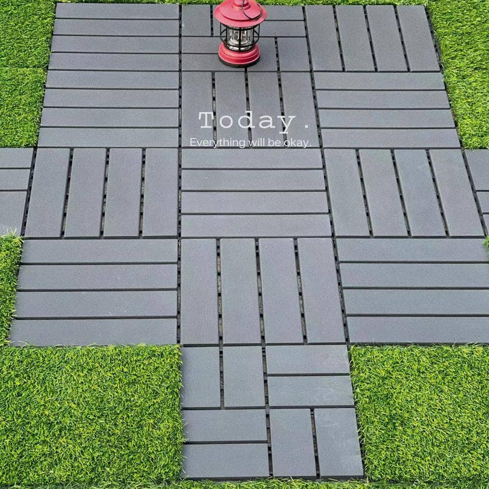 Unbranded 1 ft. x 1 ft. Outdoor Square Waterproof Deck Tile in Gray, All Weather Use ( 44 Per Case) (3)