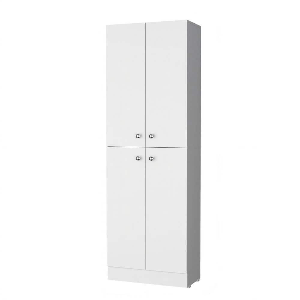 Tahanbath 11.80 in. W x 23.60 in. D x 71.10 in. H White Wood Freestanding Linen Cabinet w/4-Doors and 5-Hidden Shelves in White (1)