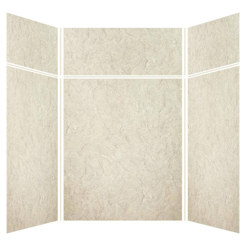 Transolid Expressions 60 in. x 60 in. x 96 in. 4-Piece Easy Up Adhesive Alcove Shower Wall Surround in Sea Fog (2)