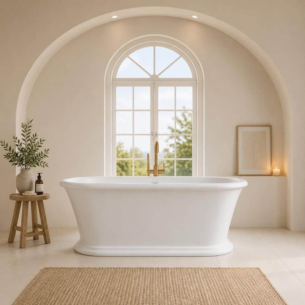 Stivier 61 in. x 30 in. Solid Surface Freestanding Soaking Bathtub with Roman Stripe Design in Matte White (3)