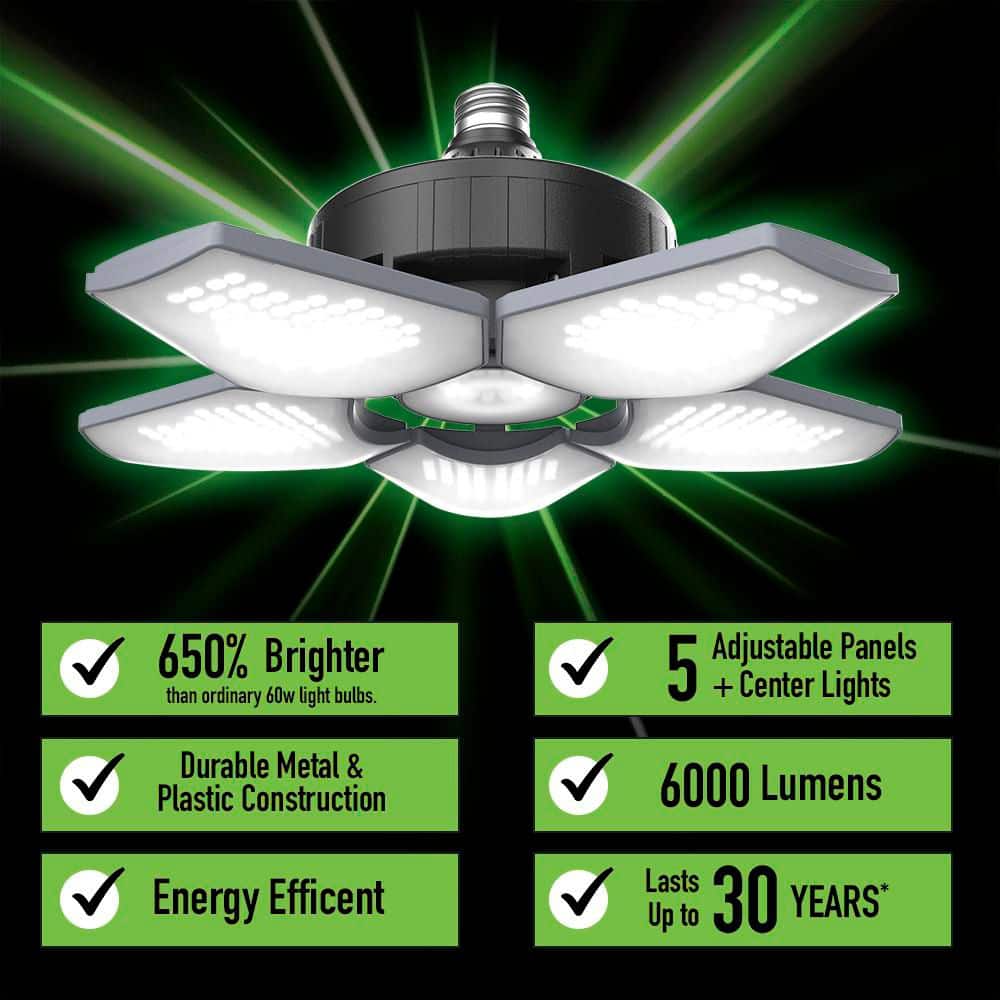 BEYOND BRIGHT 60-Watt Adjustable LED Garage Ceiling Light with 6000 Lumens, 348 LED Bulbs (3)